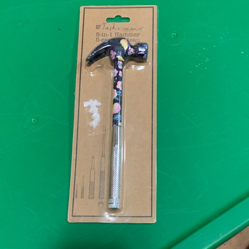 Floral Pattern 5-in-1 Mini Hammer with Silver Metal Handle